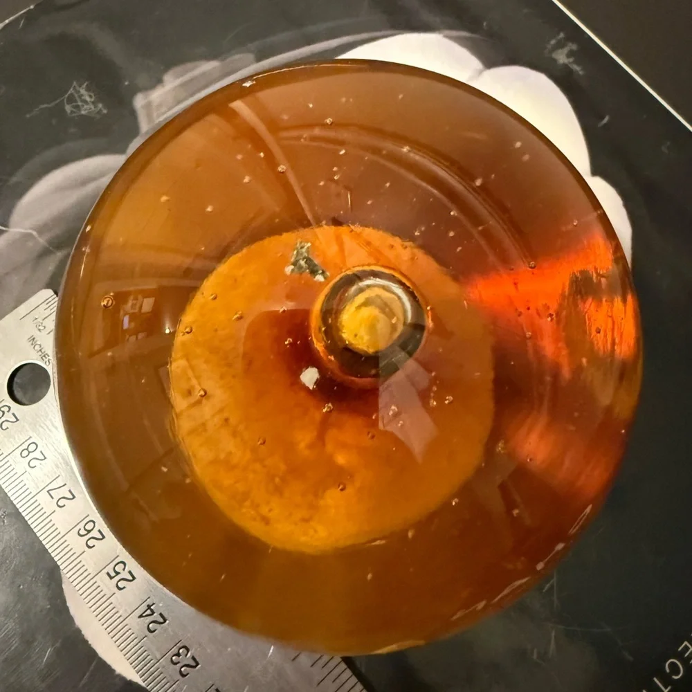 Vintage Glass Paperweight Ball Tornado Bubbles Art Glass in Amber